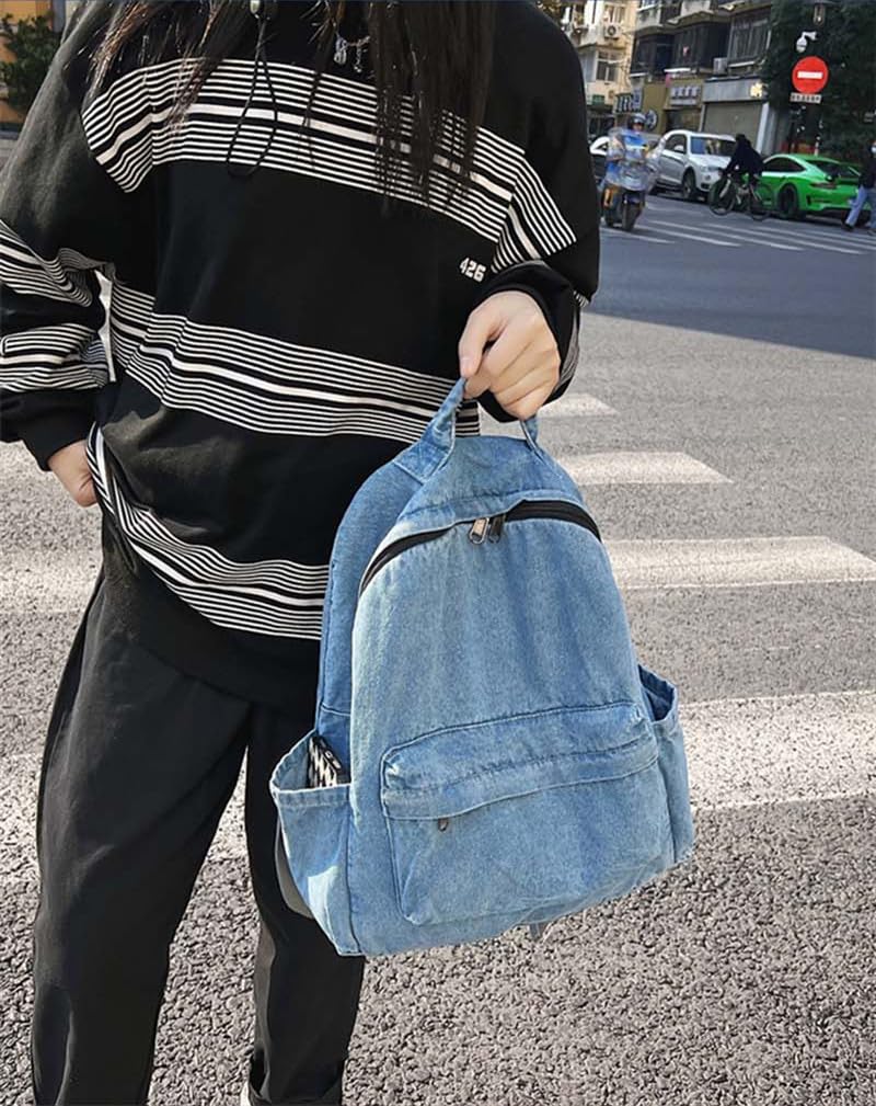 MaxxCloud Vintage Denim Backpack Jeans Daypack Travel Bag Rucksack (342 Light Blue 3) - Image 2